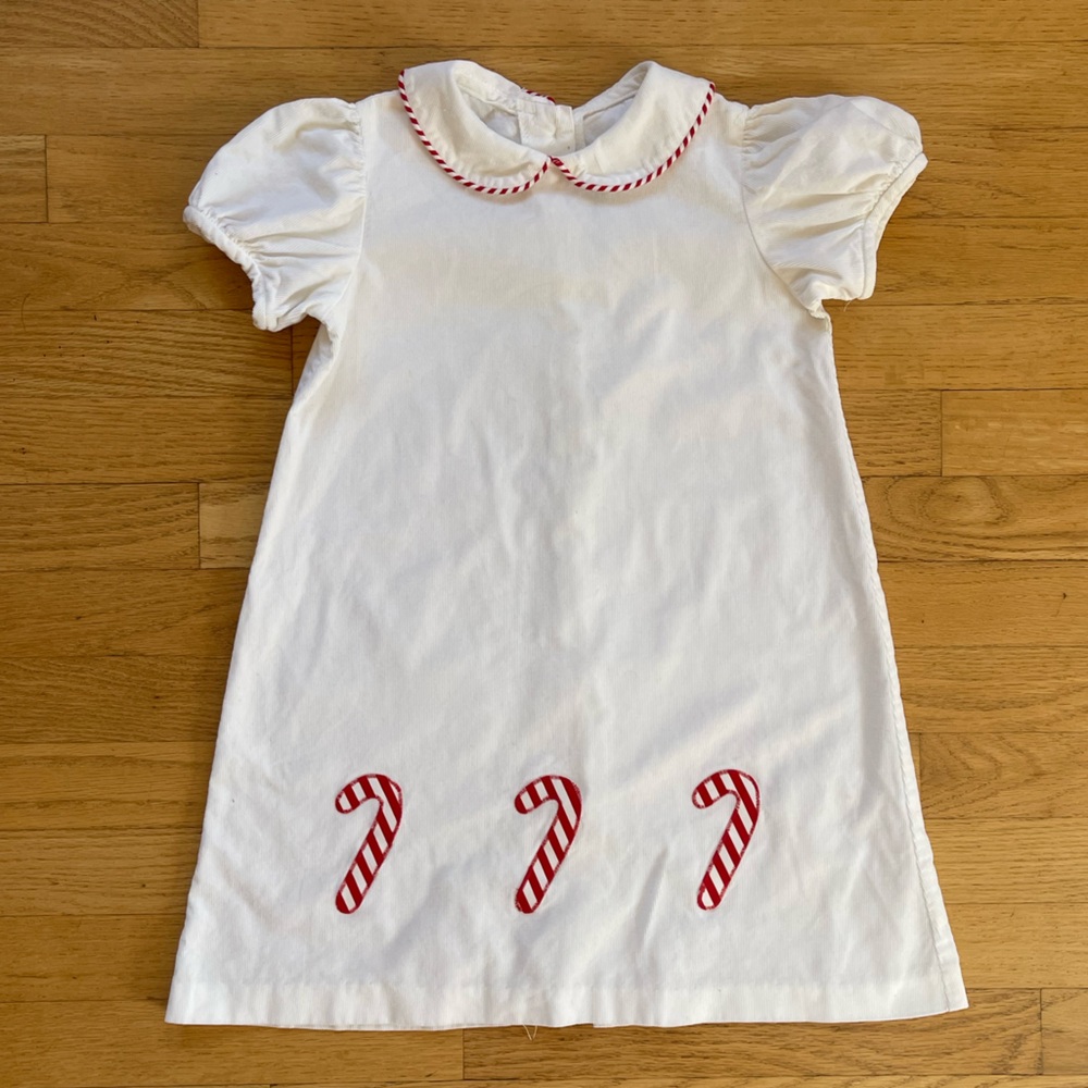 FUNTASIA TOO DALLAS EUC Corduroy Christmas Candy Cane Embroidered Appliqué Dress
